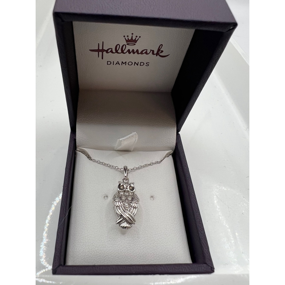 Women's Hallmark Diamonds Owl Pendant Necklace Sterling Silver & Diamond